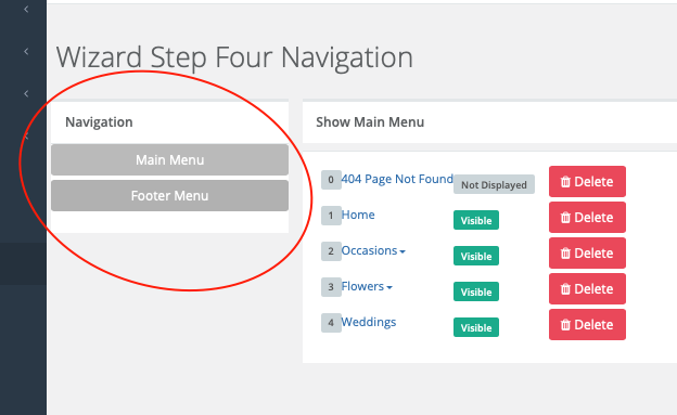 Choose Main or Footer menu